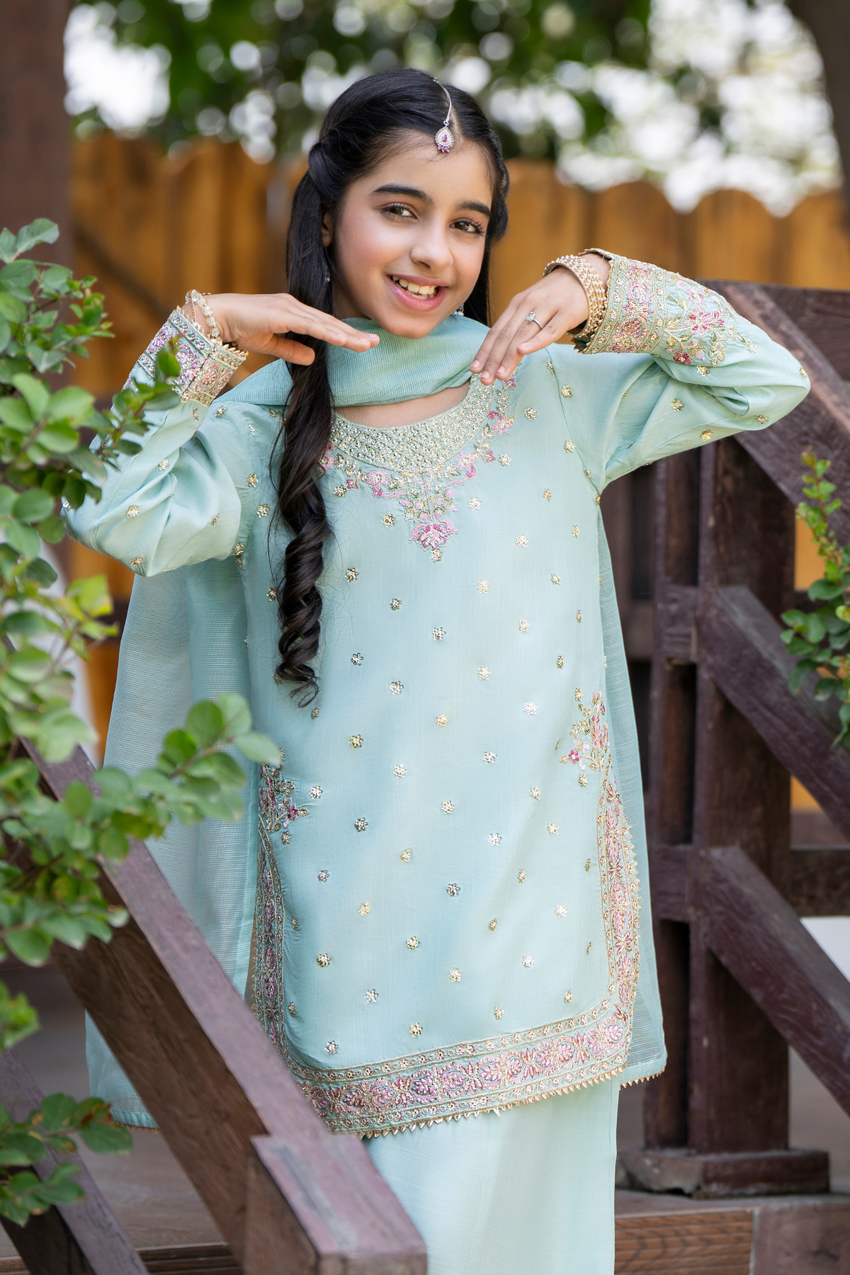 Motif Girls Embroidered Silk Suit-710