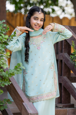 Motif Girls Embroidered Silk Suit-710