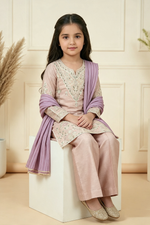Motif Girls Embroidered Raw Silk Suit-731