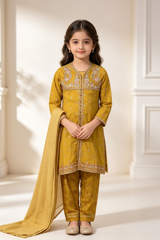 Motif Girls Embroidered Cotton Suit-26520
