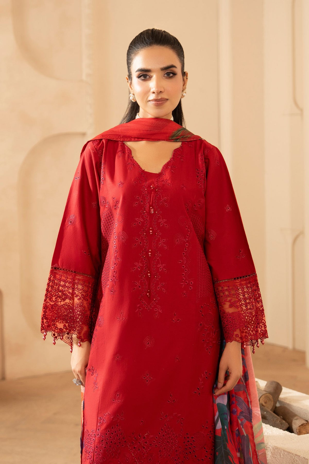 Motif Cotton Embroidered Suit-4067