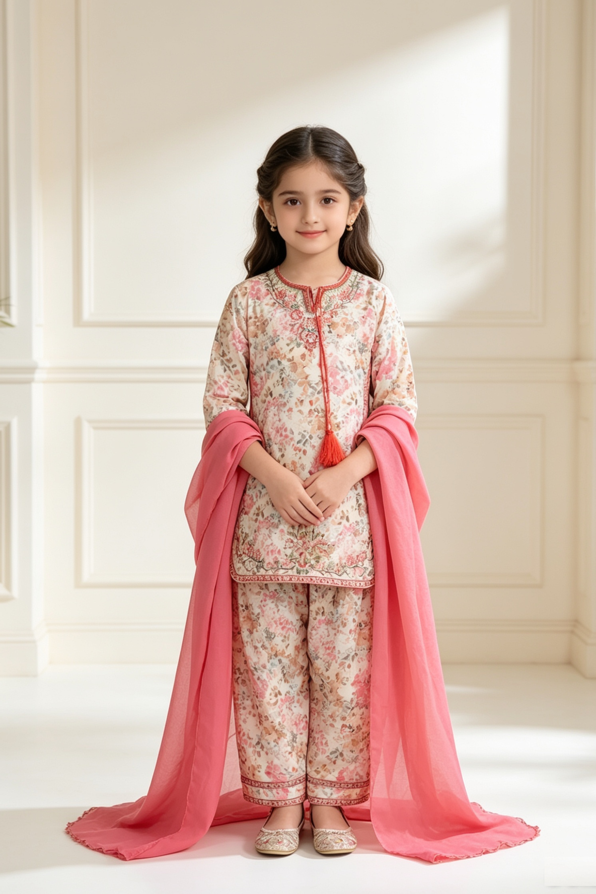Motif Girls Embroidered Cotton Suit-26432