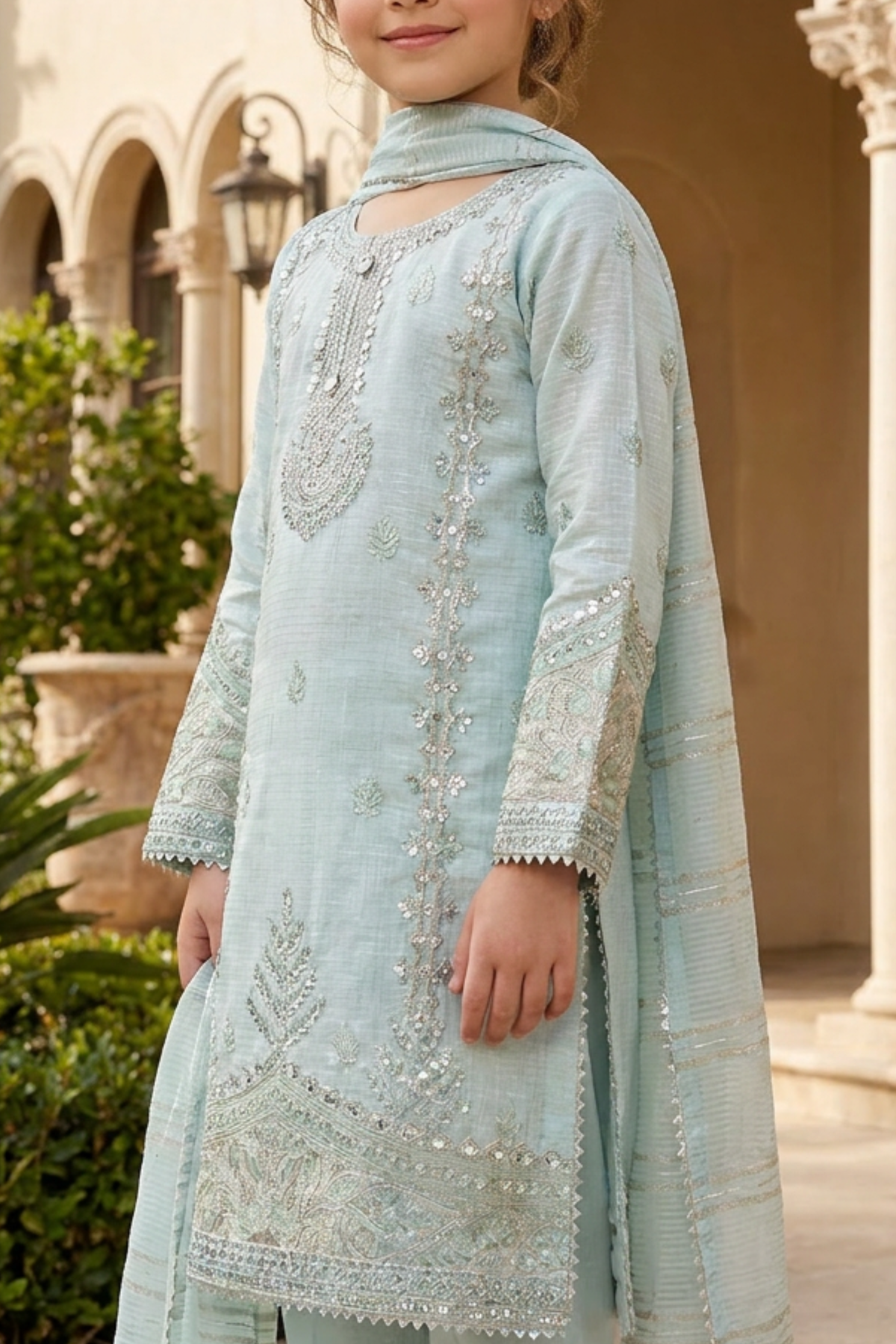 Motif Girls Embroidered Munar Suit-719