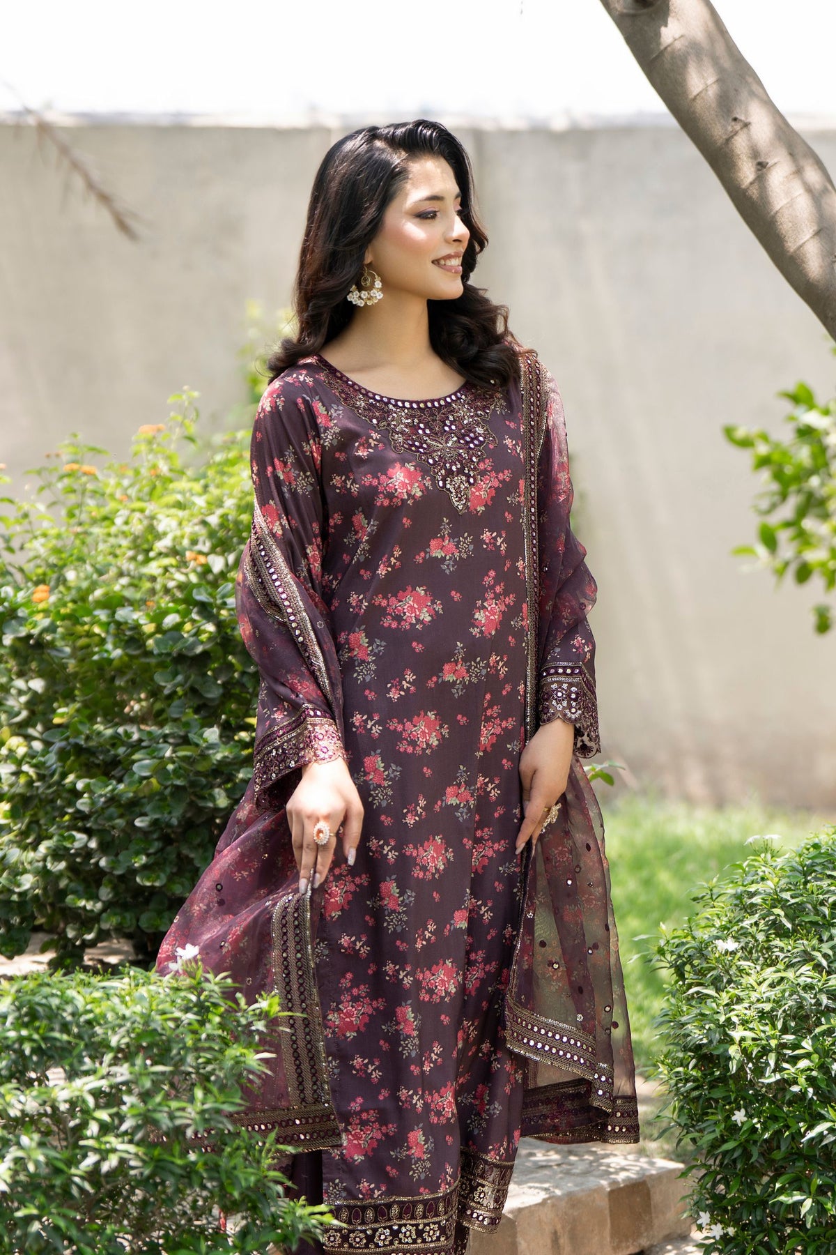 Motif Printed Raw Silk Suit-4114