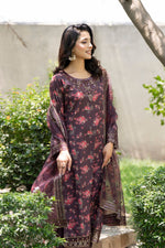 Motif Printed Raw Silk Suit-4114