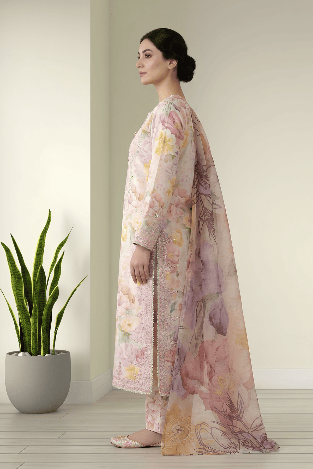 Motif PolyLawn Printed Embroidered Suit-4145