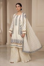 Motif Raw Silk Embroidered Suit-025