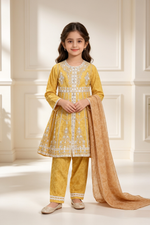 Motif Girls Embroidered Cotton Suit-26558