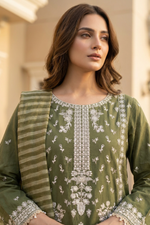 Motif Embroidered Cotton Suit-3832