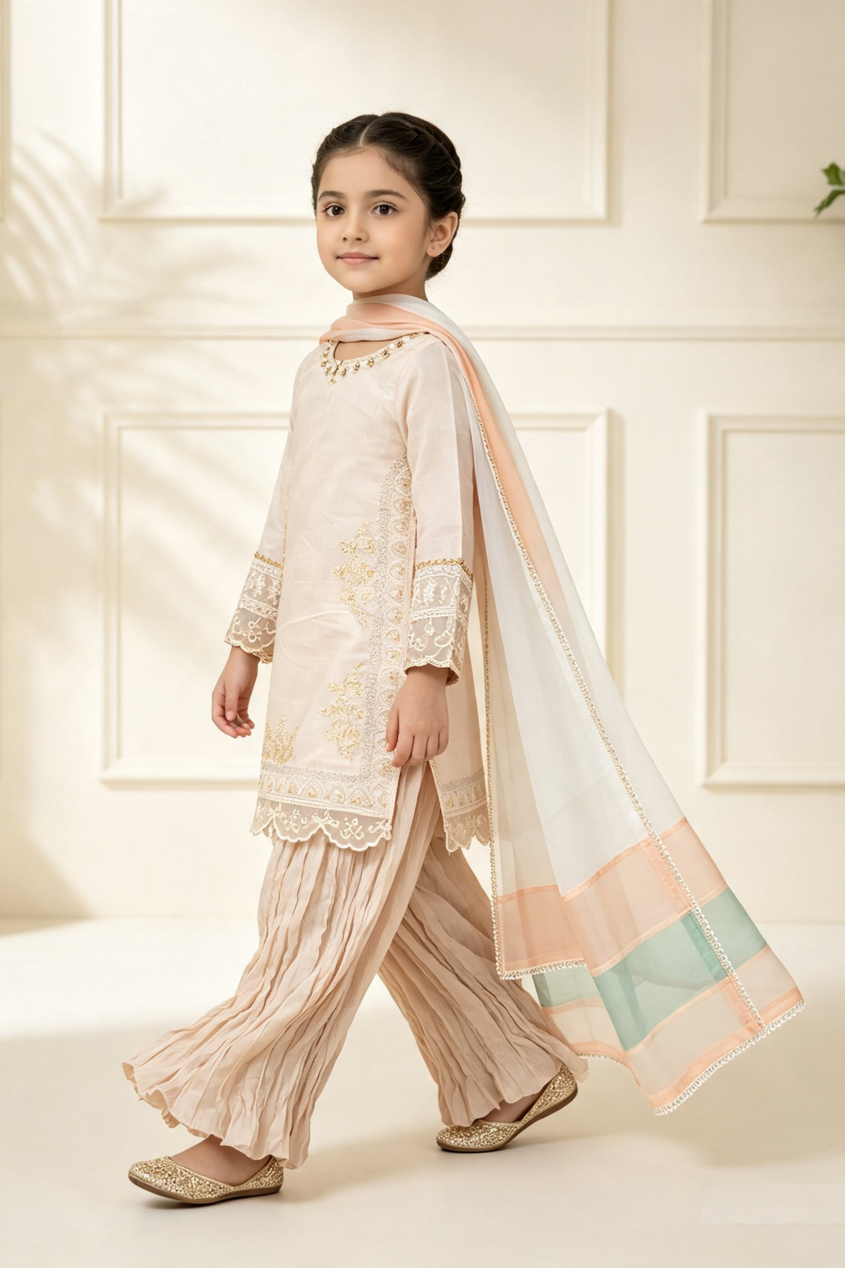 Motif Kids Embroidered Rawsilk Suit-732