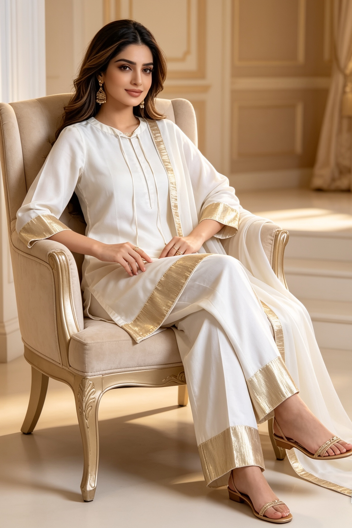 Motif Embroidered Silk Suit-005