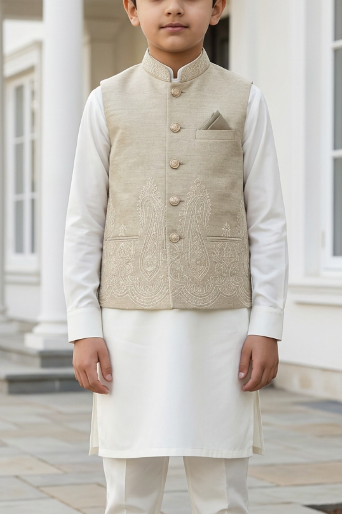 Motif Boys Waistcoat Suit-3607