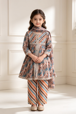 Motif Girls Embroidered Cotton Suit-26553