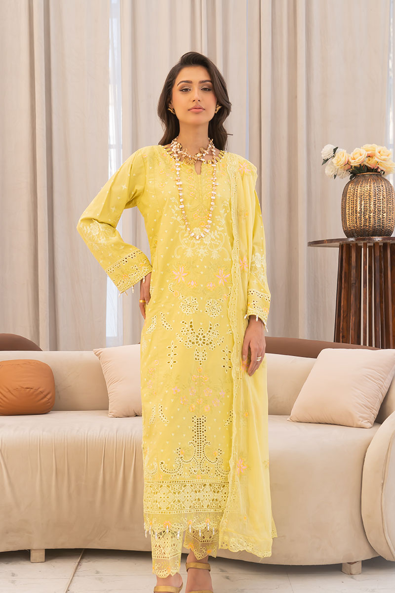 Motif Cambric Embroidered Suit-3865