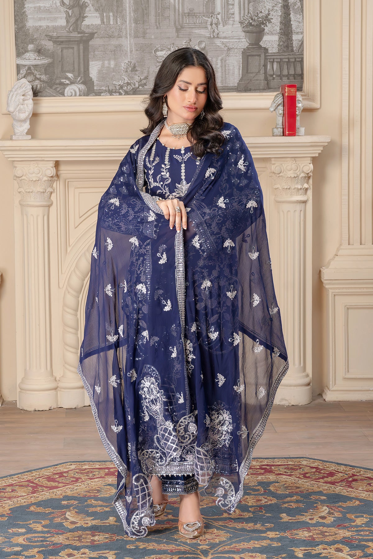 Motif Chiffon Embroidered Suit-377 - Motif UK