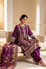 Motif Embroidered Cotton Suit-1840