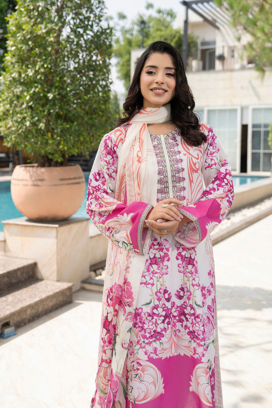 Motif Printed Cambric Suit-011