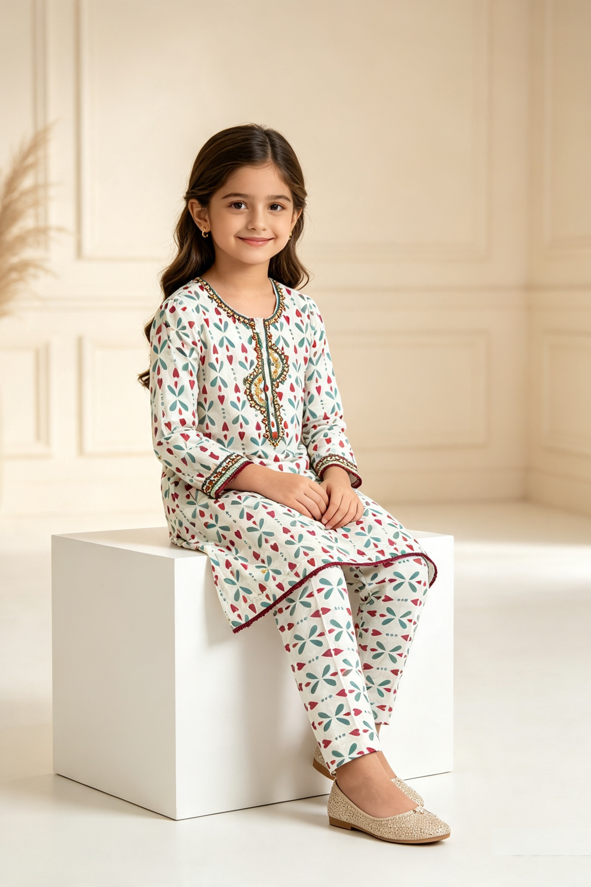 Motif Girls Printed Cambric Suit-084