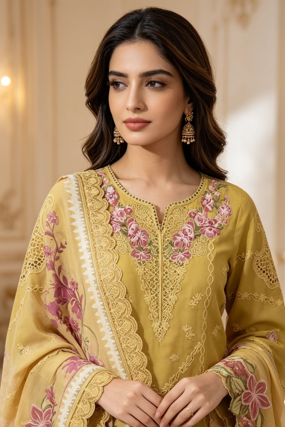 Motif Embroidered Cotton Suit-1838