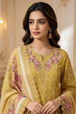 Motif Embroidered Cotton Suit-1838
