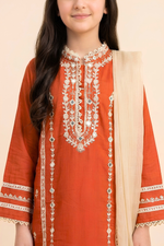 Motif Girls Embroidered Raw Silk Suit-735