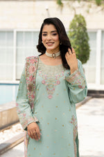 Motif Raw Silk Embroidered Suit-4095