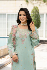 Motif Raw Silk Embroidered Suit-4095