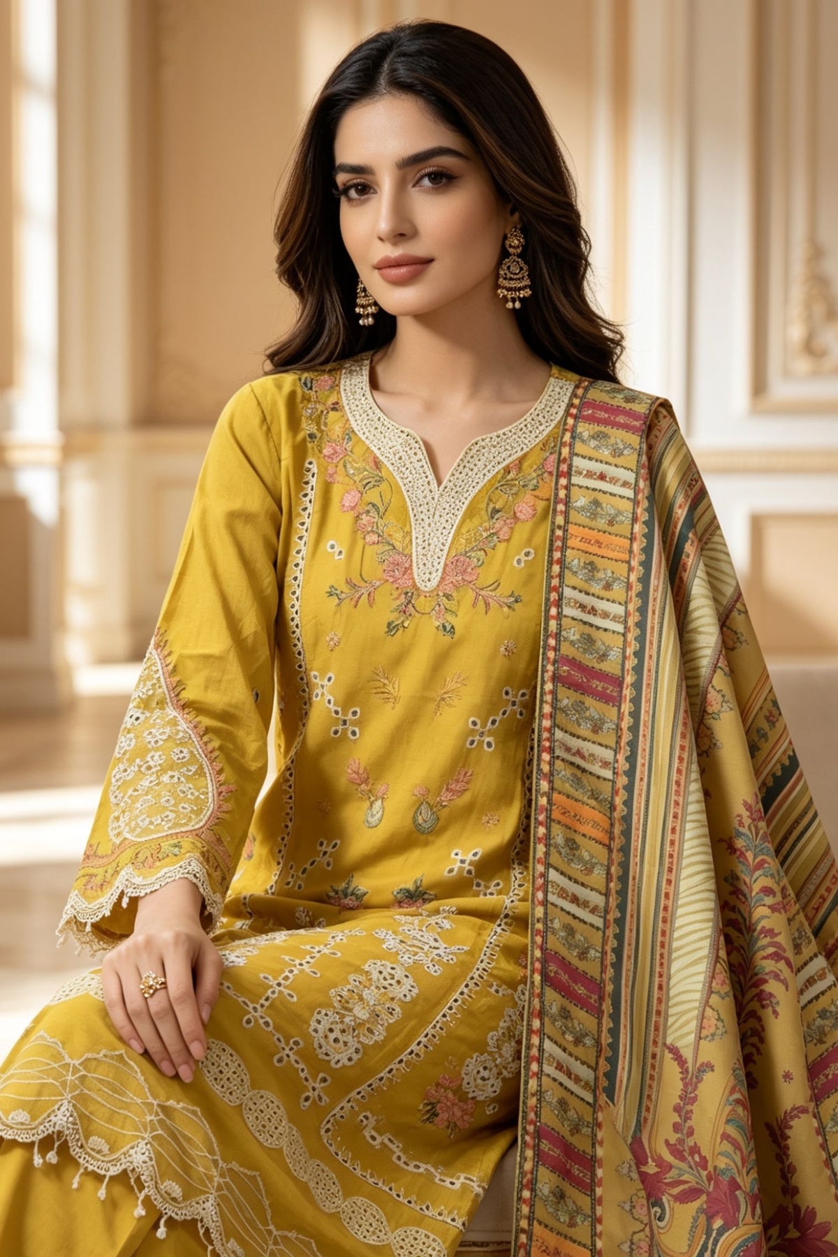 Motif Embroidered Marina Suit-3945