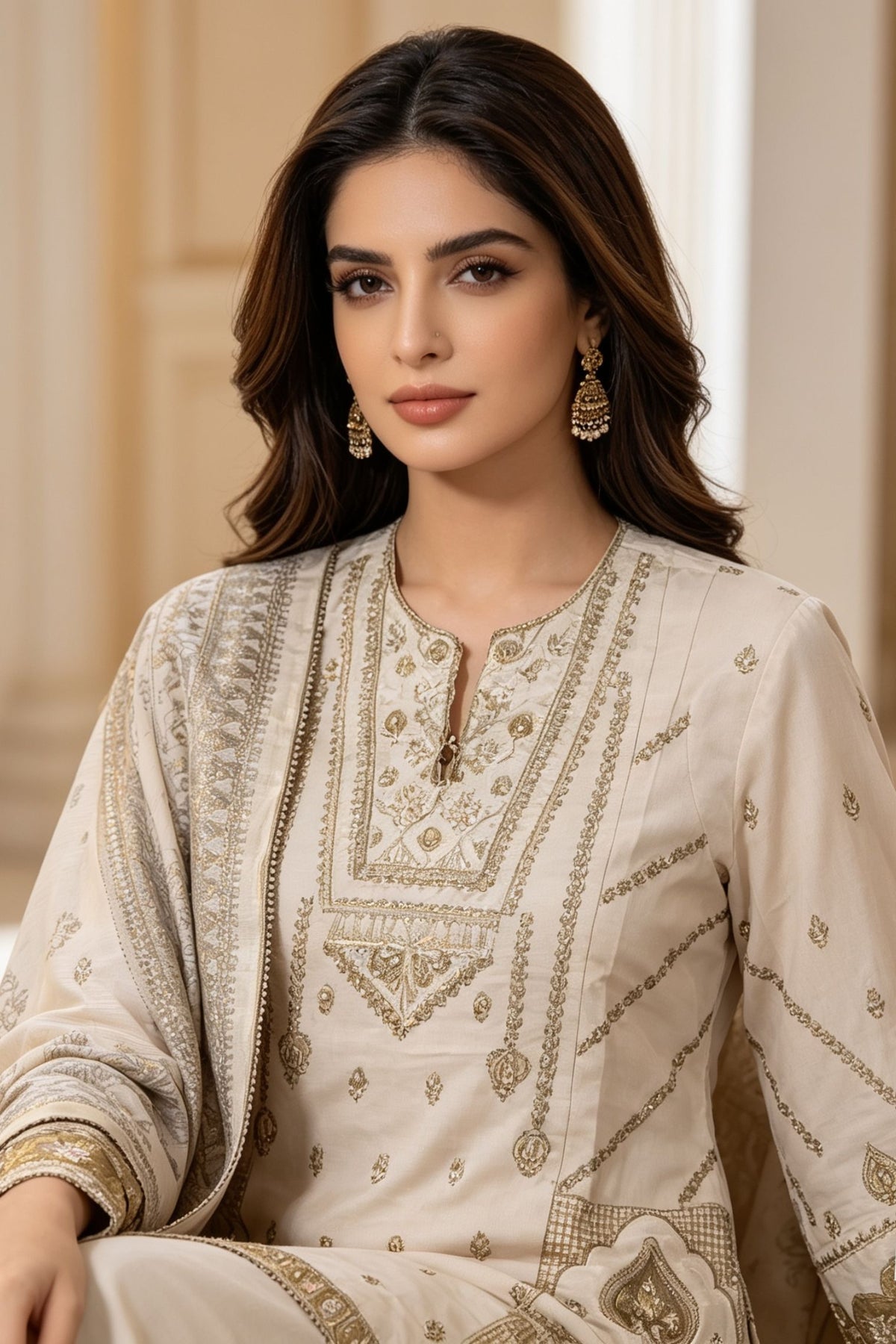 Motif Embroidered Viscose Suit-4149