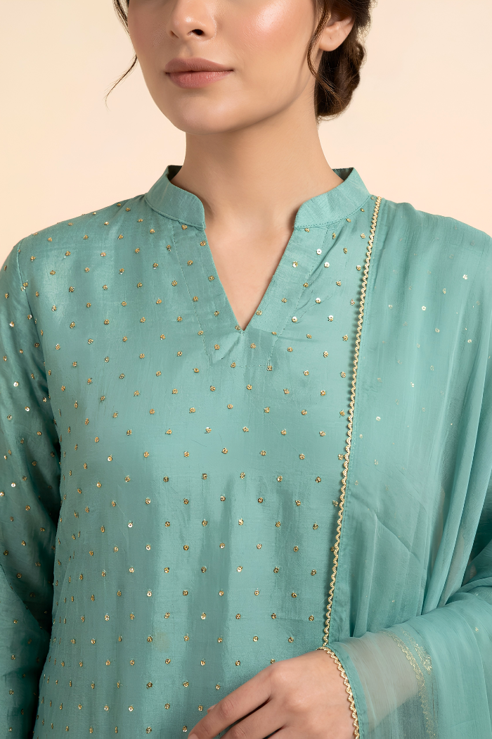 Motif Tissue Silk Embroidered Suit-240