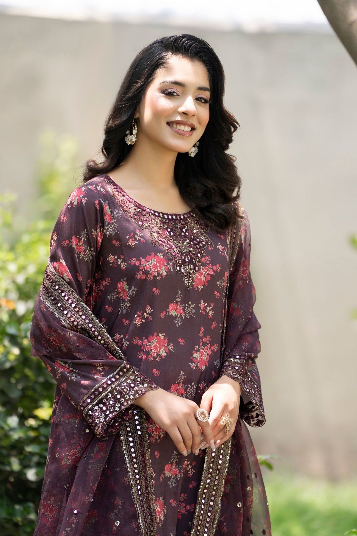 Motif Printed Raw Silk Suit-4114