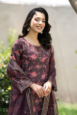 Motif Printed Raw Silk Suit-4114