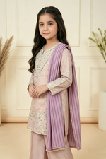Motif Girls Embroidered Raw Silk Suit-731