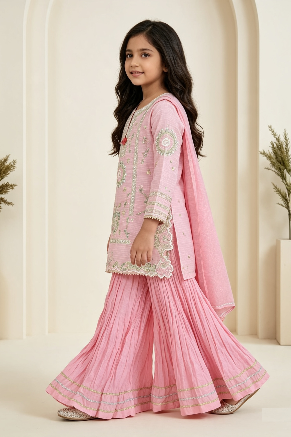 Motif Girls Embroidered Munar Suit-738