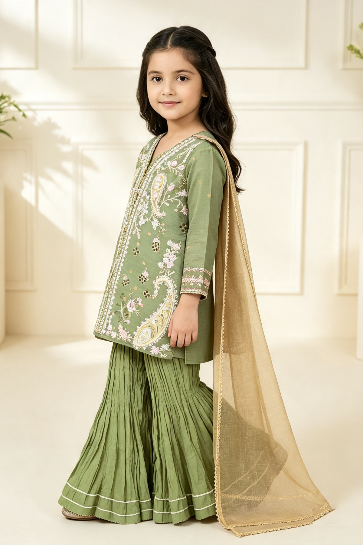 Motif Girls Embroidered Jacquard Suit-730