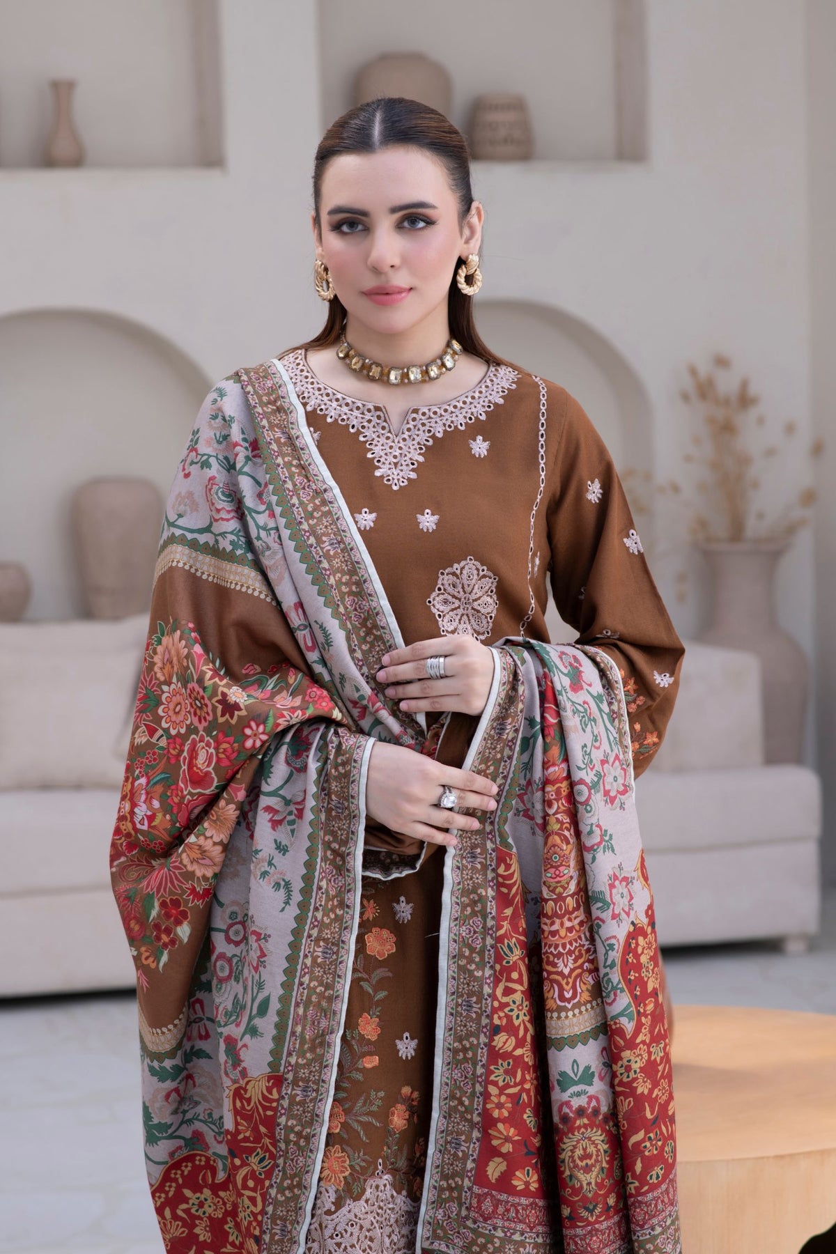 Motif Silk Karandi Embroidered Suit-056 - Motif UK