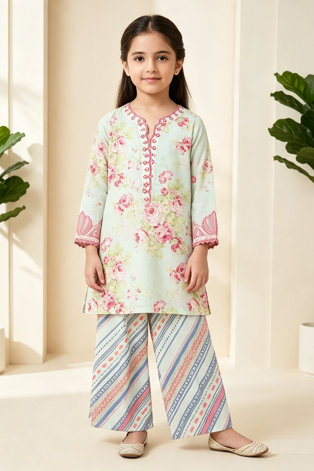 Motif Girls Printed Cambric Suit-069