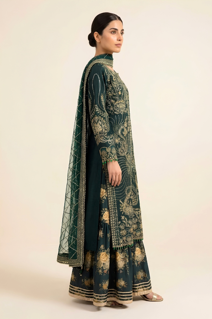 Motif Raw Silk Embroidered Suit-4258