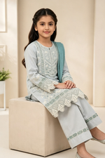 Motif Girls Embroidered Poly Slub Suit-734
