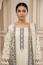 Motif Raw Silk Embroidered Suit-025