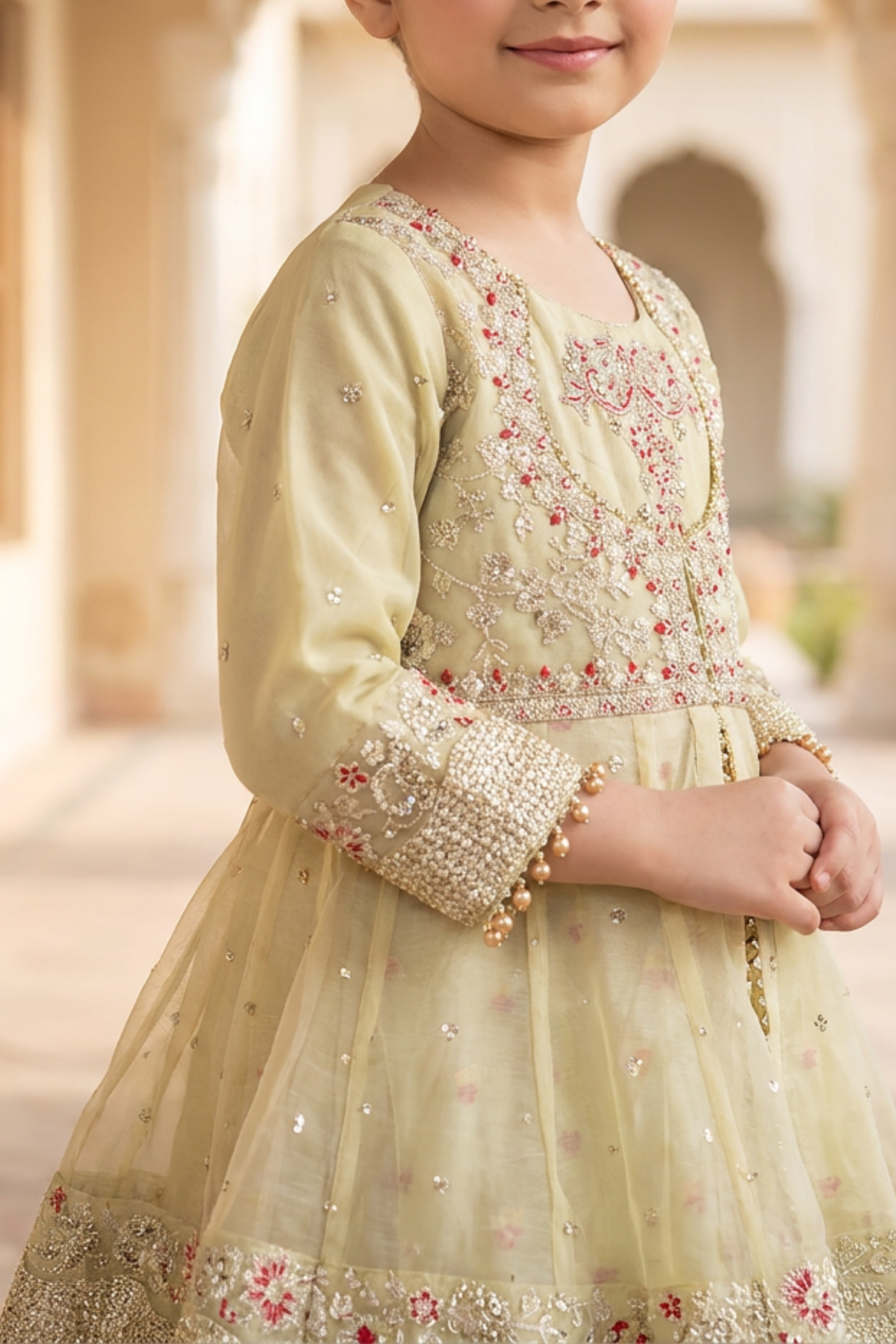 Motif Girls Organza Embroidered Suit-696
