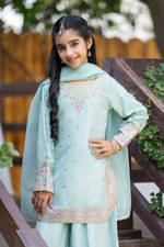 Motif Girls Embroidered Silk Suit-710
