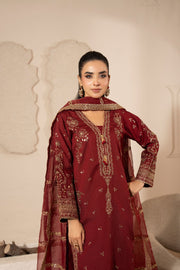 Motif Embroidered Raw Silk Suit-4088