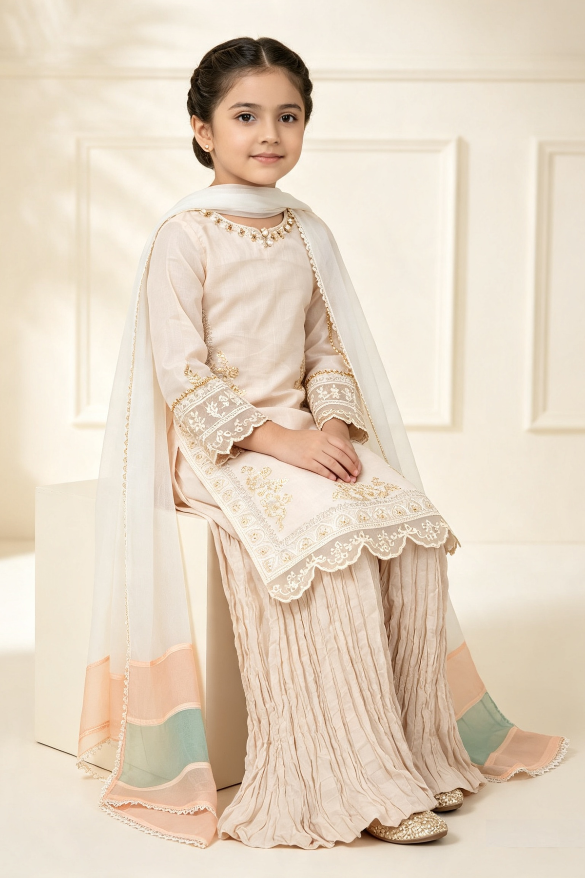Motif Kids Embroidered Rawsilk Suit-732