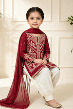 Motif Girls Printed Viscose Suit-756