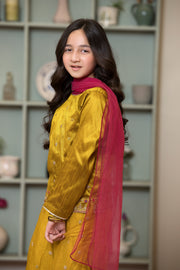 Motif Girls Raw Silk Embroidered Suit