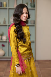 Motif Girls Raw Silk Embroidered Suit