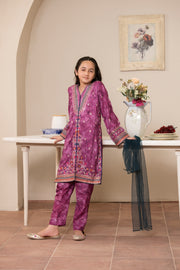 Motif Girls Raw Silk Embroidered Suit