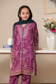 Motif Girls Raw Silk Embroidered Suit