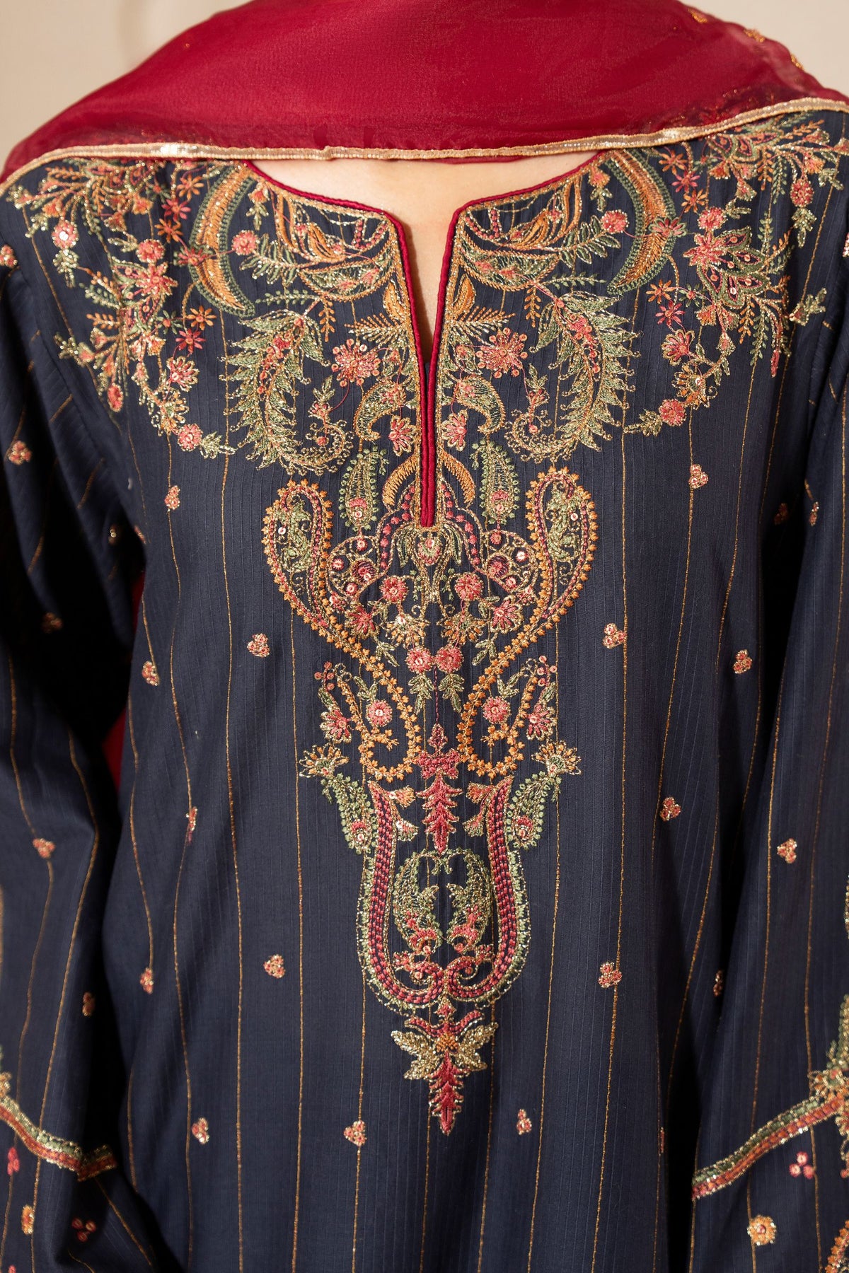 Motif Embroidered Mesoori Suit-006